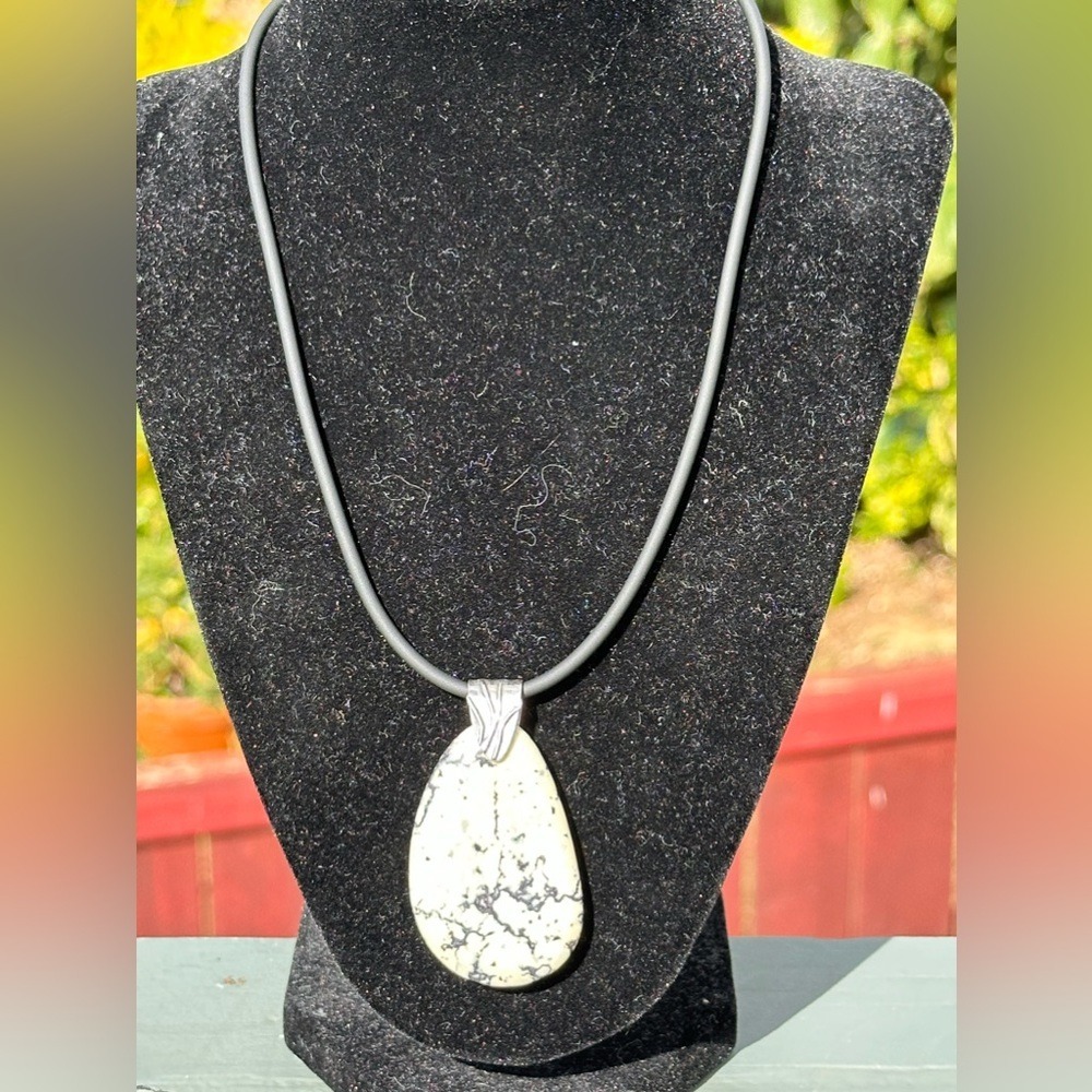 White Turquoise Jasper Teardrop Pendant 18" Necklace Sterling Silver 925